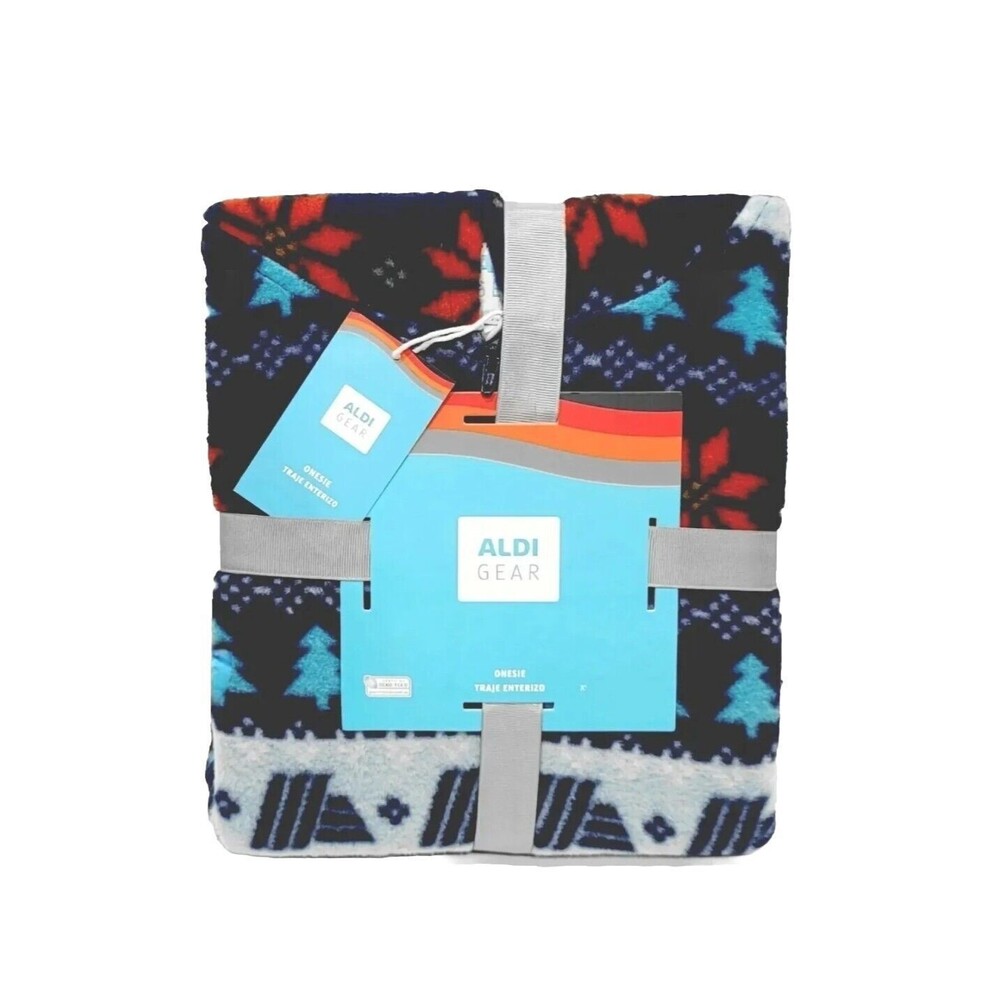 ALDI GEAR Winter 2023 Unisex Adult One Piece Pajama Hooded Zip Jumpsuit, Size S